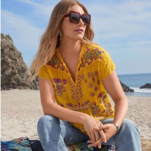 NWT Johnny Was JWLA Biya 3J Workshop Lafaret Embroidered Monserrat Top Blouse M - Picture 3 of 6